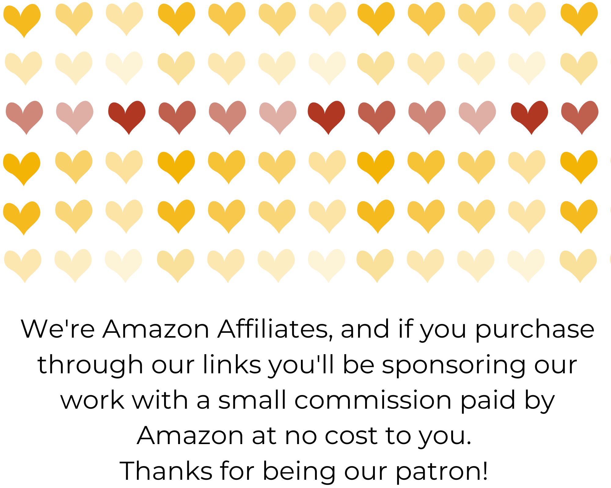 Amazon affiliate link disclosure with gold and burgandy hearts