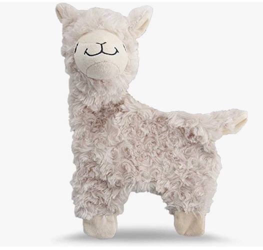 Stuffed Llama made with fuzzy cream fabric and sewn on smile and nose