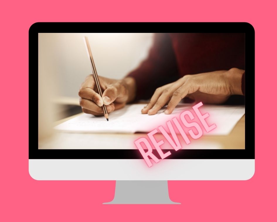 Desktop computer mockup of picture with someone holding pen and writing in book