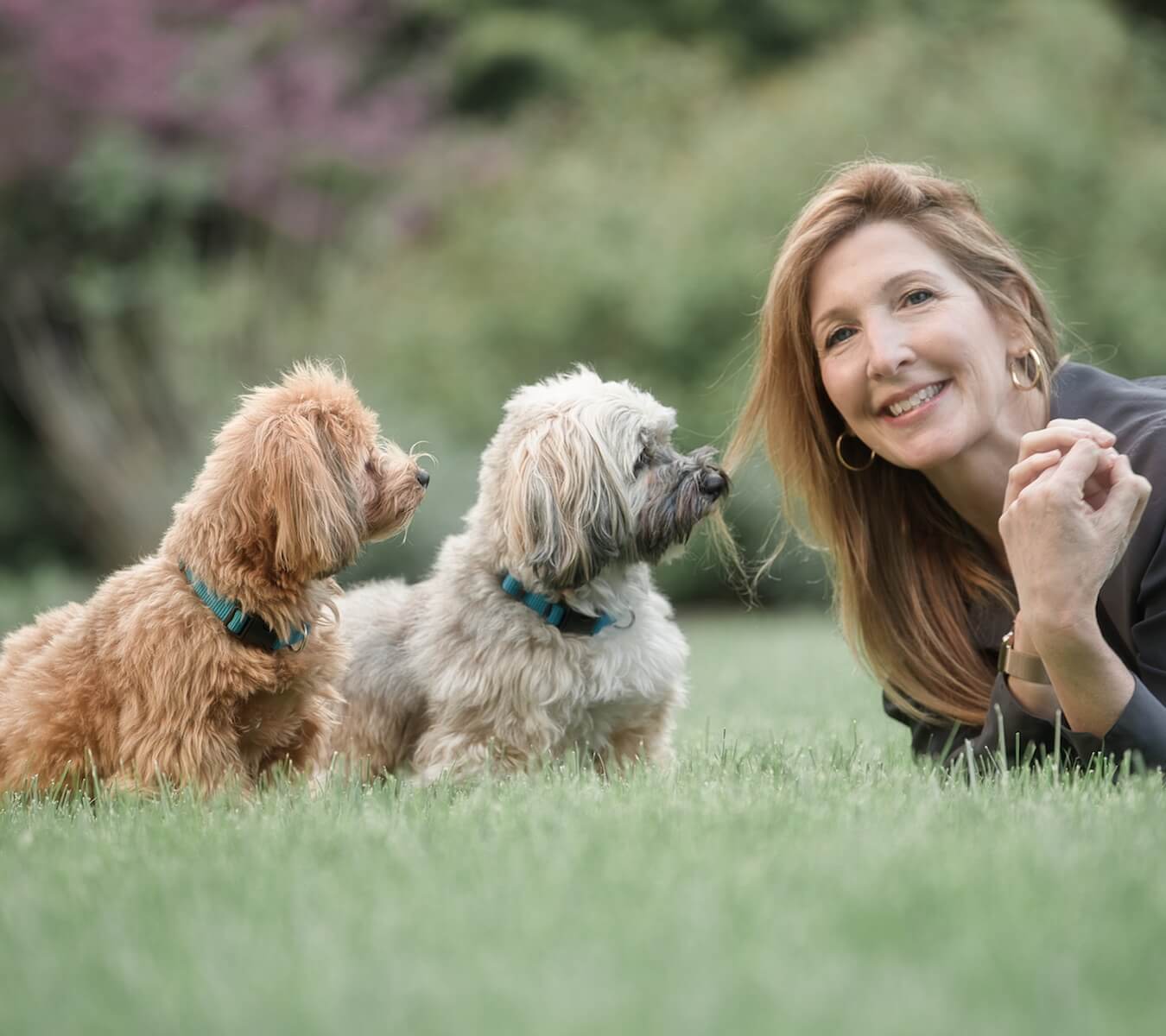 Karen Izzo with her two small dogs Phoebe and Scout